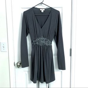 Loft Long Gray Tunic w/ Attached Tie Belt | Large